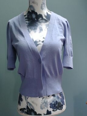 Banana Republic Periwinkle Blue Short-Sleeve V-Neck Cotton Cardigan, XS